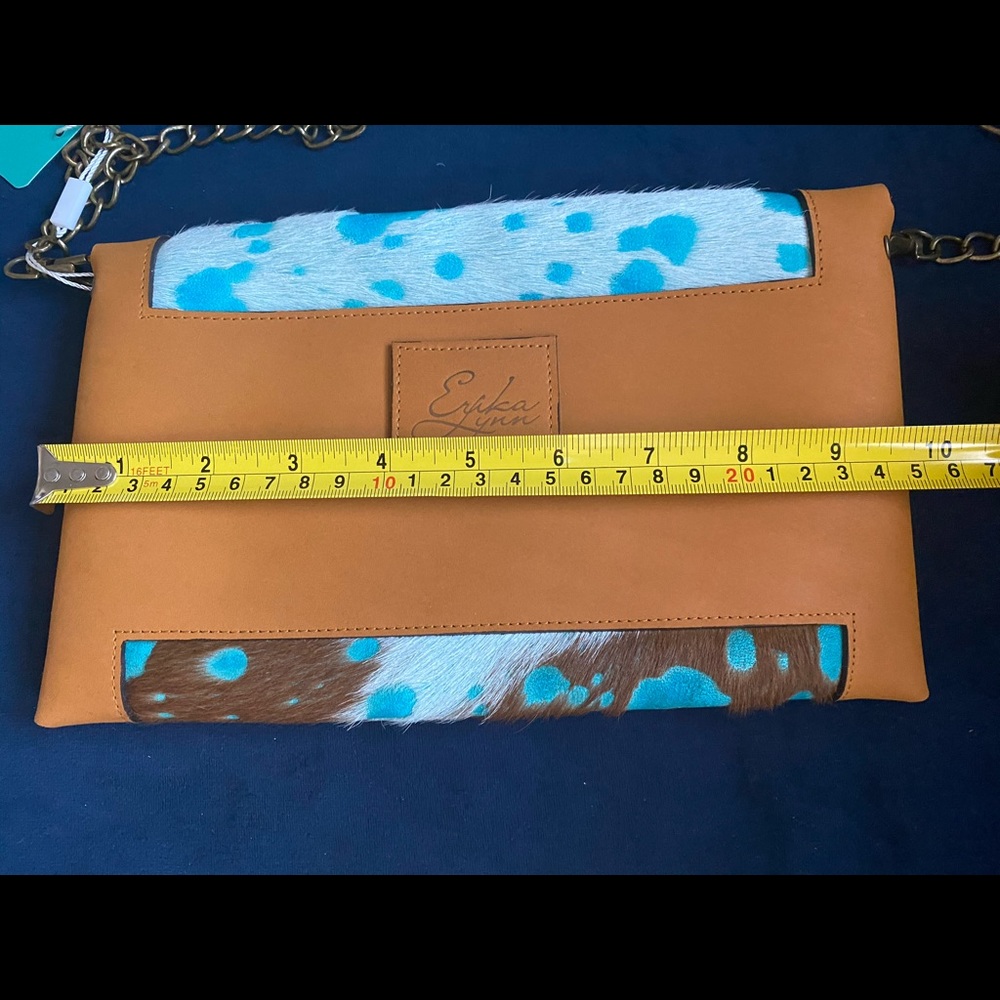 Erika Lynn handmade cowhide leather clutch crossbody bag beige turquoise cowboy - Picture 7 of 9